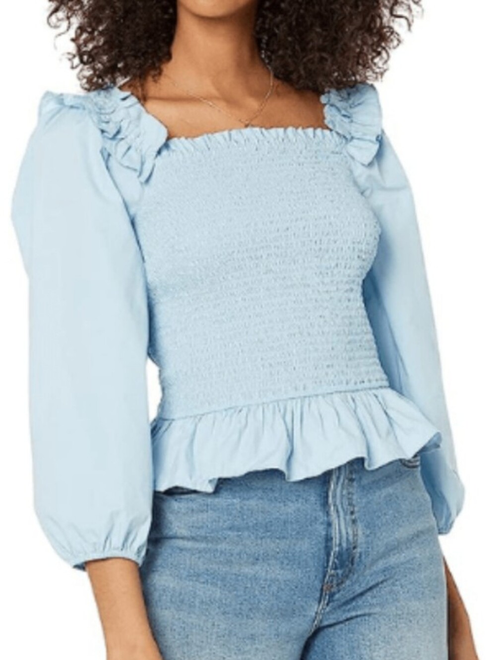 NWT The Drop Light Blue Ruffled Smocked Women's Top Size 3X
